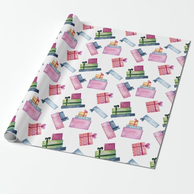 Papel De Presente Presentes de aquarela de Natal (Desenrolado)