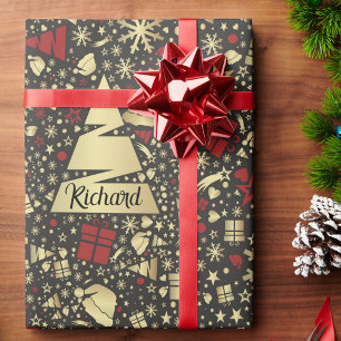 Papel De Presente Presentes de Árvore de Apelidos de Natal em Vermel