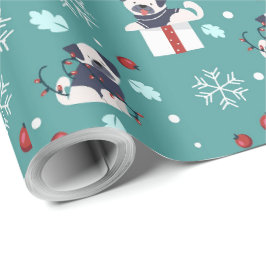 Papel De Presente Presentes de Cachorro de Natal e Flocos de Neve