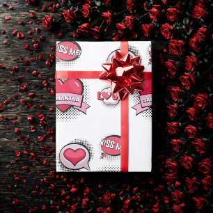 Papel De Presente Presentes de coração vermelho e preto no estilo de