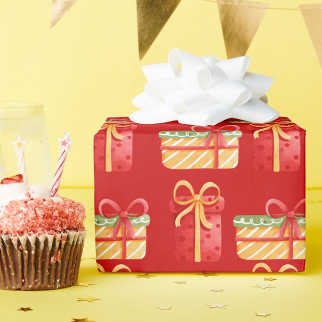 Papel De Presente "Presentes de Natal Amarelos, Vermelhos" (Festa de aniversário)