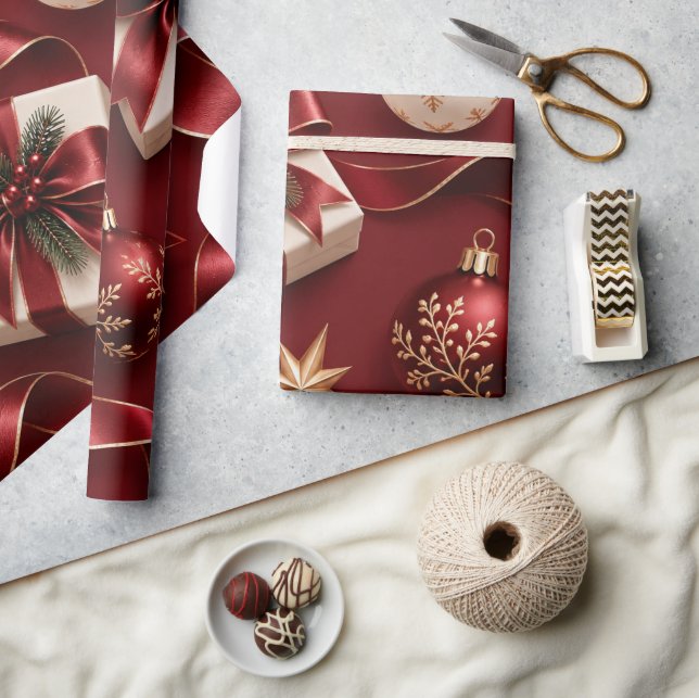 Papel De Presente Presentes de Natal Burgundy Profundo (Artesanato)