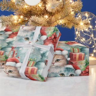 Papel De Presente Presentes de Natal coloridos com gatos festivos