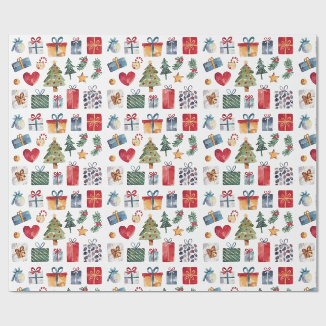 Papel De Presente Presentes de Natal com Aquarela (Aberto)