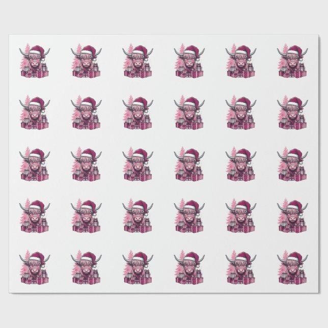Papel De Presente Presentes de Natal da Vaca de Terras Altas Rosa Ar (Aberto)