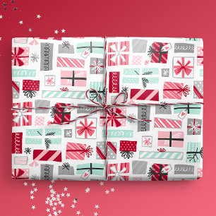 Papel De Presente Presentes de Natal Mint e Red