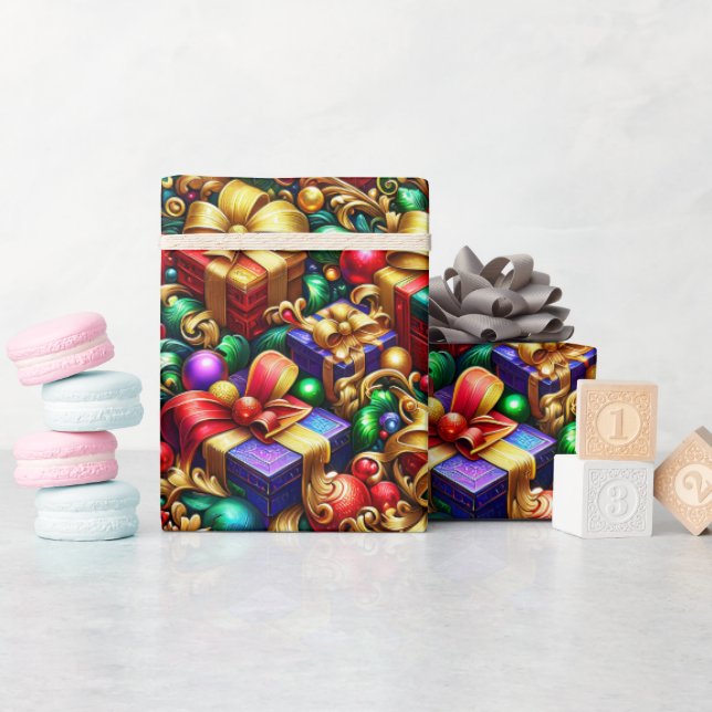 Papel De Presente ~ Presentes de Natal multicoloridos ~ (Chá de bebê)