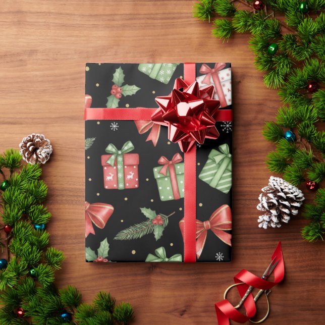 Papel De Presente Presentes de Natal, Preto (Presente de Natal)
