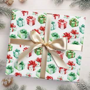 Papel De Presente Presentes de Natal Vermelhos e Verdes