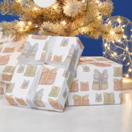 Papel De Presente Presentes de Natal Vintage Fofos Pintados à Mão