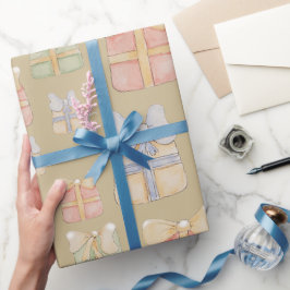 Papel De Presente Presentes de Natal Vintage Fofos Pintados à Mão