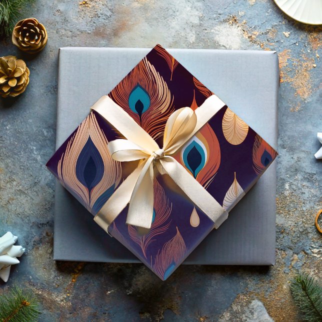 Papel De Presente Presentes de Penas Boêmicas para Amantes da Nature (Bohemian Peacock Feather Gifts for Nature Lovers Wrapping Paper)