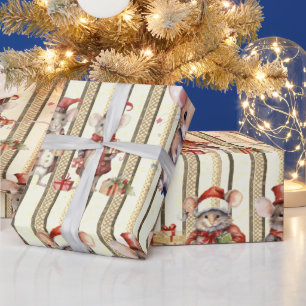 Papel De Presente Presentes de Ratos e Listras Natal