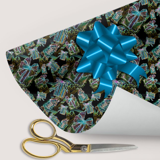 Papel De Presente Presentes e Casas de Natal com Luz Negra (Criador carregado)