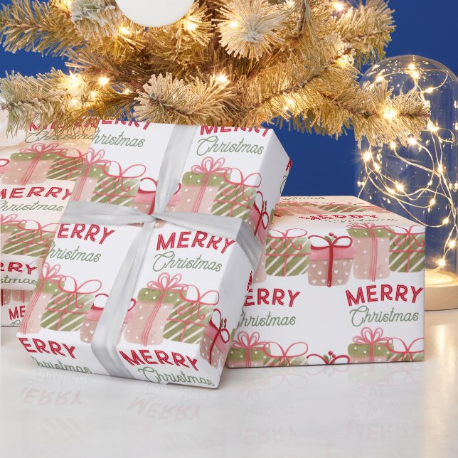 Papel De Presente Presentes e Laços de Natal em Aquarela (Feriados)