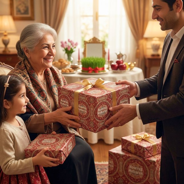 Papel De Presente Presentes para jantar de Ano Novo Persa Nowruz Ver (Nowruz Persian New Year Dinner Party Gifts Red Wrapping Paper)
