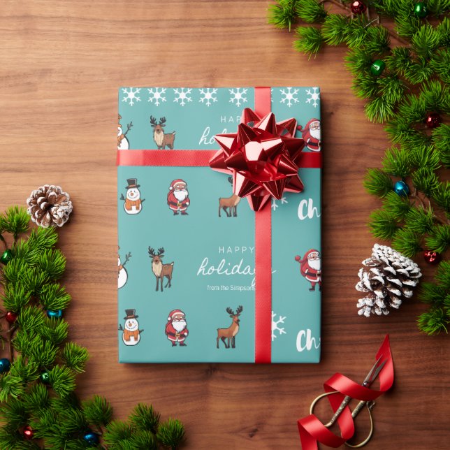 Papel De Presente Presentes Personalizados de Natal em Azul Verde (Presente de Natal)