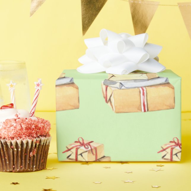 Papel De Presente Presentes Simples de Natal em Aquarela Verde Claro (Festa de aniversário)