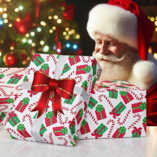 Papel De Presente Presentes Vermelhos de Natal com Canes Cady