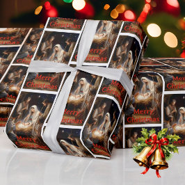Papel De Presente Presépio Antigo Feliz Natal Menino Jesus