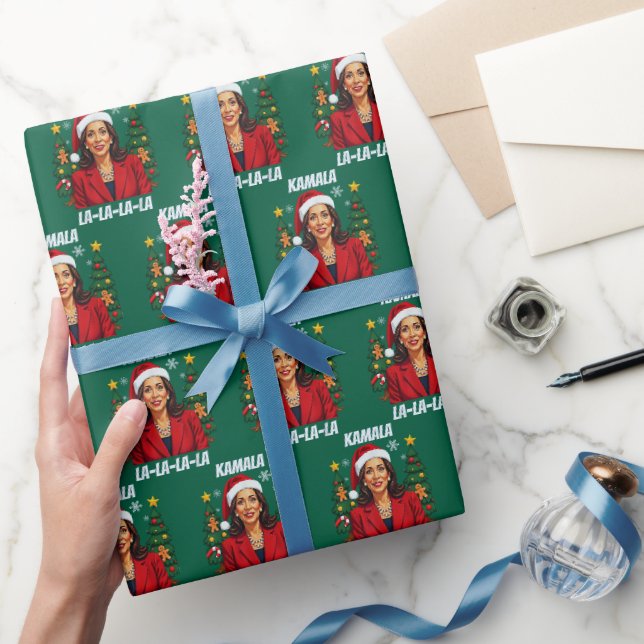 Papel De Presente Presidente Kamala Harris Christmas Green (Presentear)