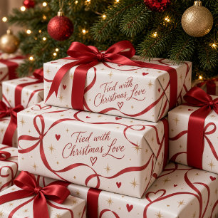 Papel De Presente Preso com Amor de Natal Fita Vermelha