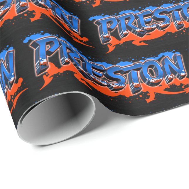 Papel De Presente Preston Vorname Name Graffiti blue orange (Ponta do rolo)