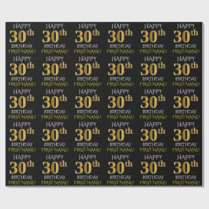 Papel De Presente Preto, aniversário de 30 anos "FELIZ " Dourado do