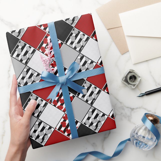 Papel De Presente Preto branco com retro em forma vermelha (Presentear)