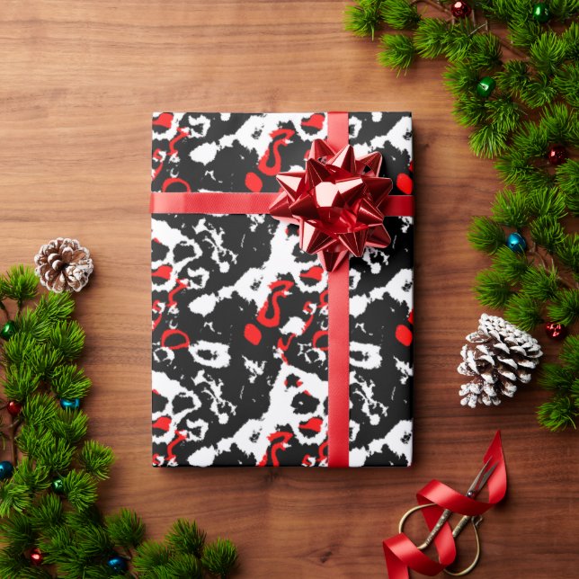 Papel De Presente Preto branco e Abstrato Vermelho (Presente de Natal)