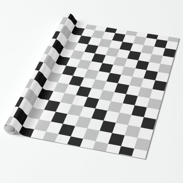 Papel De Presente Preto, branco e cinzas Checkered (Desenrolado)