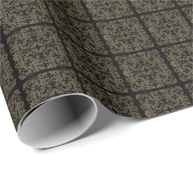 Papel De Presente Preto, Cinza e Dourado (Ponta do rolo)