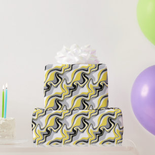Papel De Presente Preto, Cinza e Fluido Abstrato Amarelo