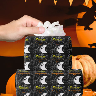 Papel De Presente Preto com aranha branca e fantasma moderno giro