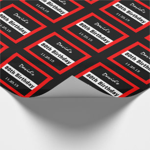 Papel De Presente preto do aniversário do 80 com costume vermelho
