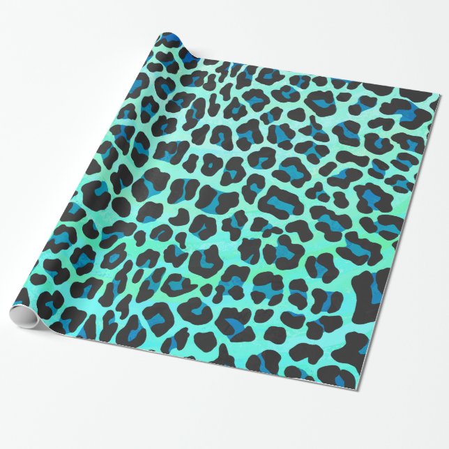 Papel De Presente Preto do leopardo e impressão da cerceta (Desenrolado)