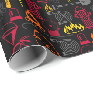 Papel De Presente Preto do teste padrão dos ícones do bombeiro