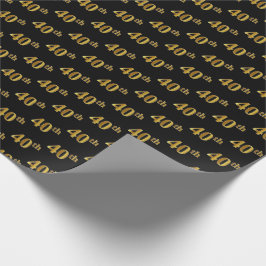 Papel De Presente Preto, Dourado Falso 40º (Quadragésimo) Evento