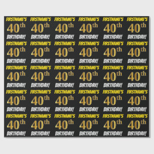 Papel De Presente Preto, Dourado Falso/Imitação, "40º ANIVERSÁRIO"