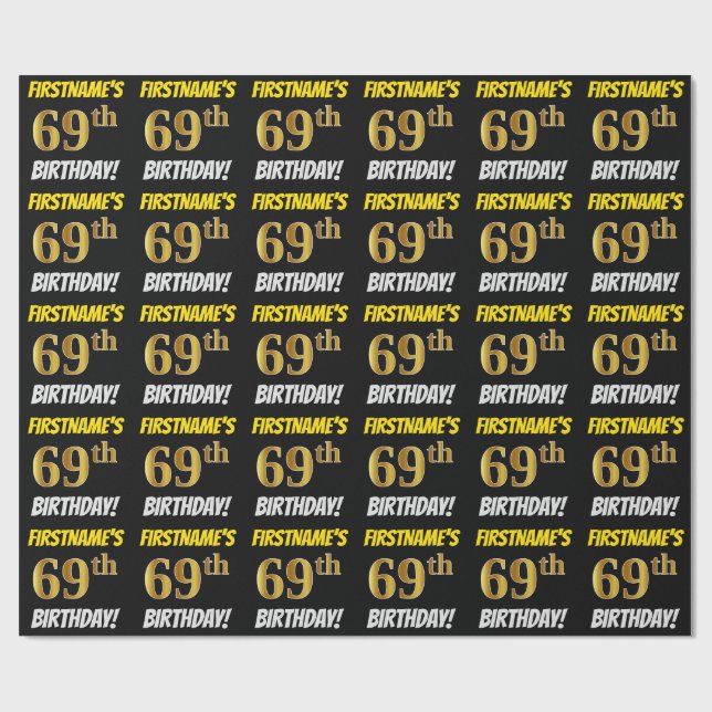 Papel De Presente Preto, Dourado Falso/Imitação, "ANIVERSÁRIO DE 69  (Aberto)