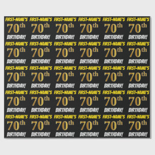 Papel De Presente Preto, Dourado Falso/Imitação, "ANIVERSÁRIO DE 70