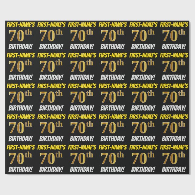 Papel De Presente Preto, Dourado Falso/Imitação, "ANIVERSÁRIO DE 70  (Aberto)