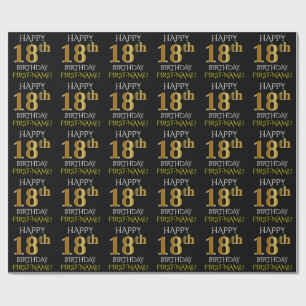Papel De Presente Preto, Dourado "FELIZ 18 ANOS"