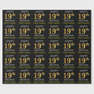 Papel De Presente Preto, Dourado "FELIZ 19 ANOS"