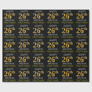 Papel De Presente Preto, Dourado "FELIZ 26º ANIVERSÁRIO"