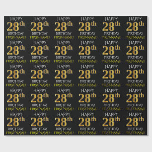 Papel De Presente Preto, Dourado "FELIZ 28 ANOS"