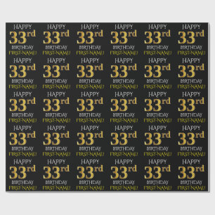 Papel De Presente Preto, Dourado "FELIZ 33 ANOS"