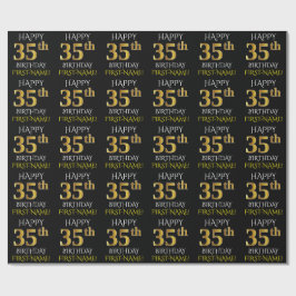 Papel De Presente Preto, Dourado "FELIZ 35 ANOS"