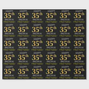 Papel De Presente Preto, Dourado "FELIZ 35 ANOS"