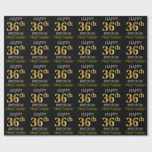 Papel De Presente Preto, Dourado "FELIZ 36 ANOS"
